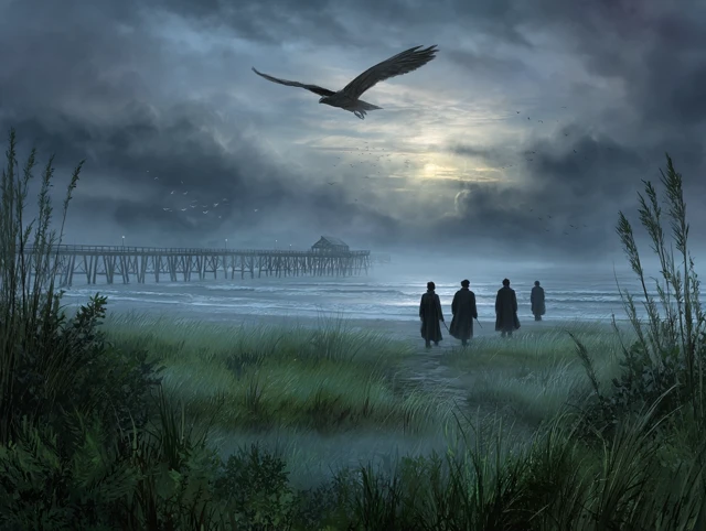 Melancholy Seaside Scene Dawn Storm and Silhouettes