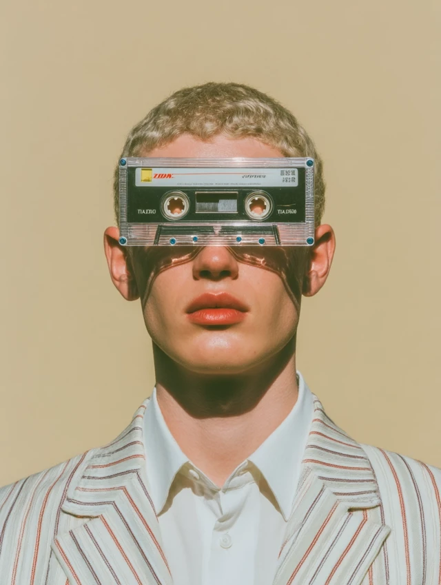 Man with Cassette Tape Eyes Hyper Realistic Photo