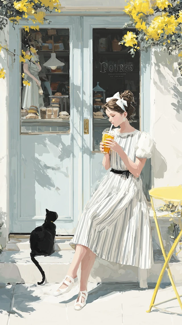 Girly Bakery Scene Woman Cat Gorse Illustration