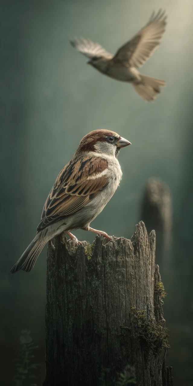 Lonely Sparrow on Stump  Nature Photography