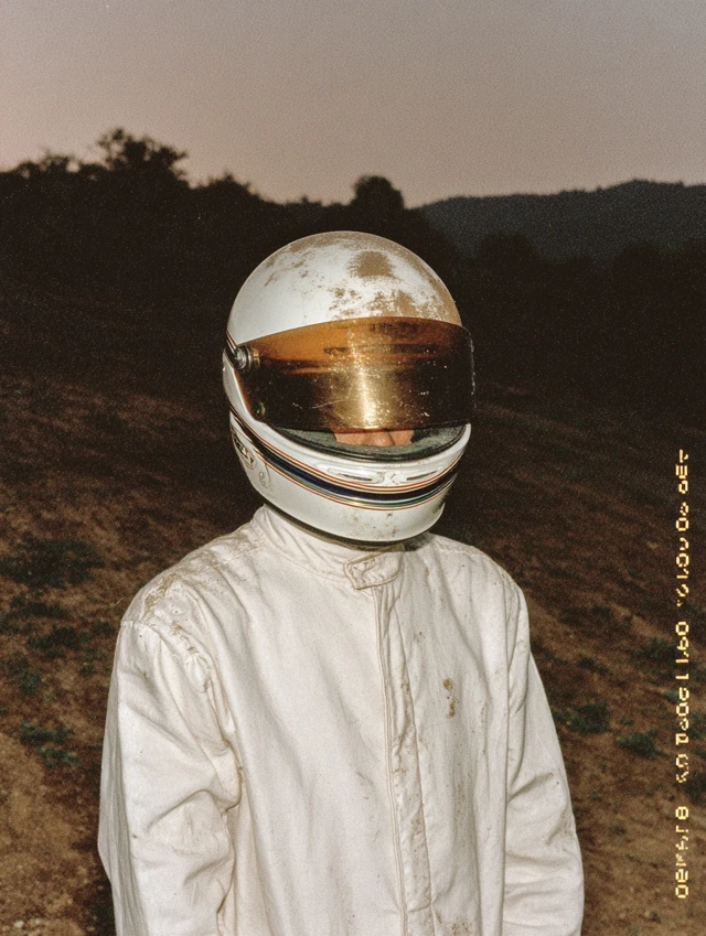Racing Driver in White Gear Kodak Portra Photo