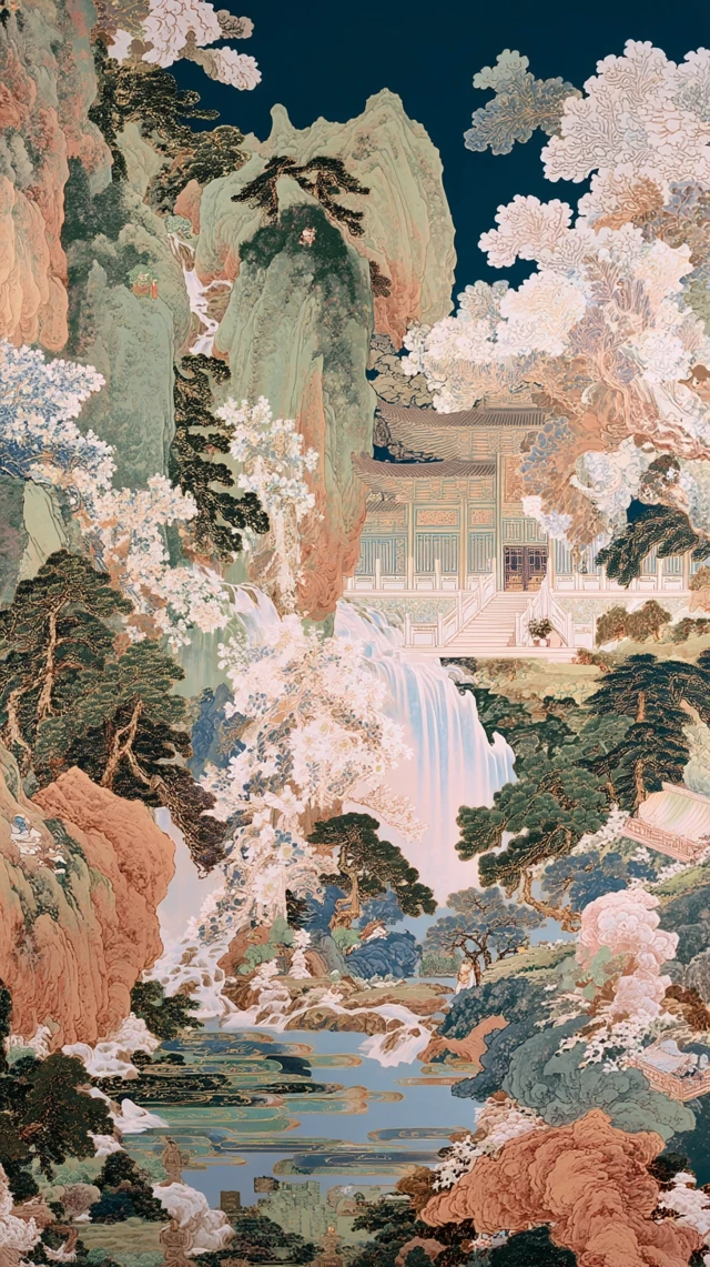 Mucha-Style Dunhuang Mural: Detailed Art and Chinese Landscape