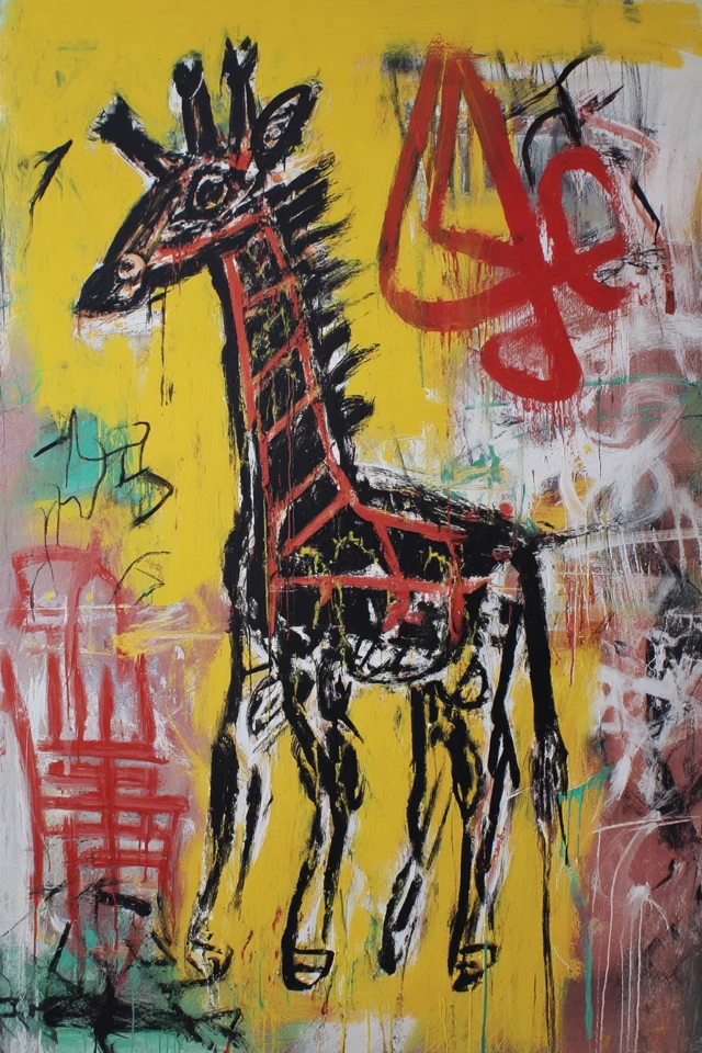 Giraffe Painting: Basquiat and Haring Inspired Retro Art