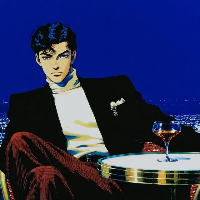Anime Villain at Cafe Stylish Noir Illustration