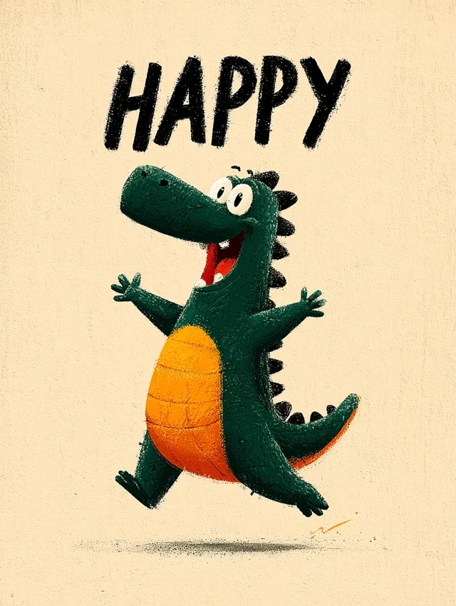 Happy Dinosaur Retro Poster