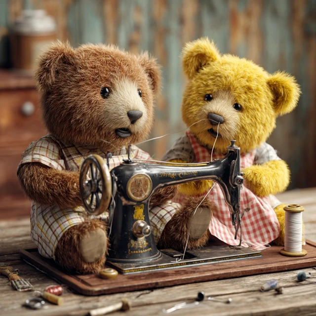 Teddy Bears Sewing Adorable Photorealistic Image