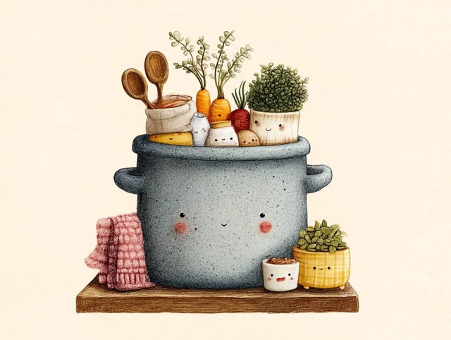 Cute Soup Pot Illustration Whimsical Kitchen Art