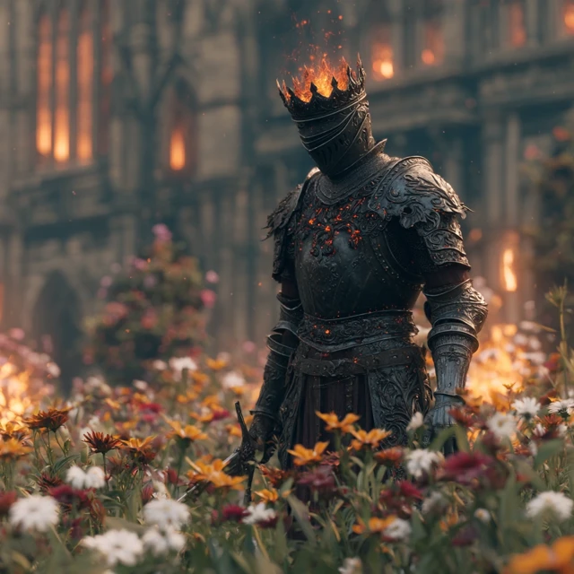 Burning King in Armor Dark Souls Inspired Concept Art
