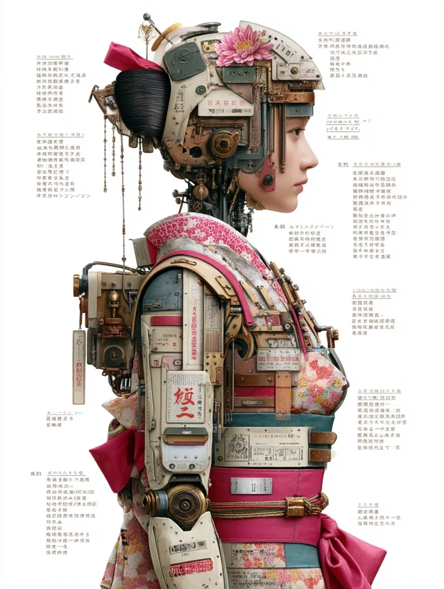Steampunk Geisha Robot: Detailed Cross Section