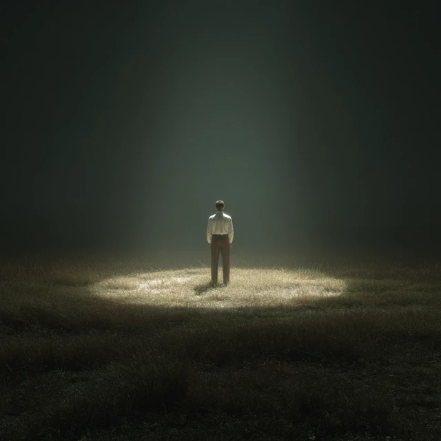 Man in Spotlight Contemplative Night Scene
