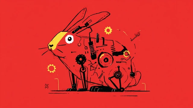 Cybernetic Rabbit Illustration Red Background Vector Art