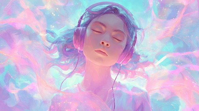 Girl Listening to Music Pastel Abstract Artwork