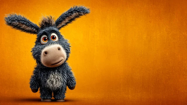 Cute Fluffy Donkey 3D Cartoon Illustration