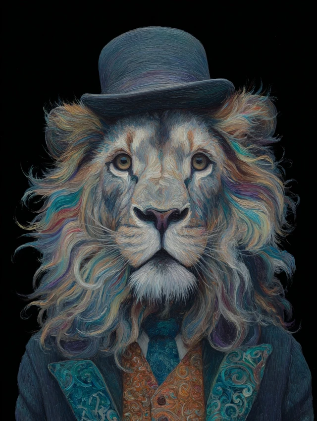 Majestic Lion Portrait Van Gogh Style Art