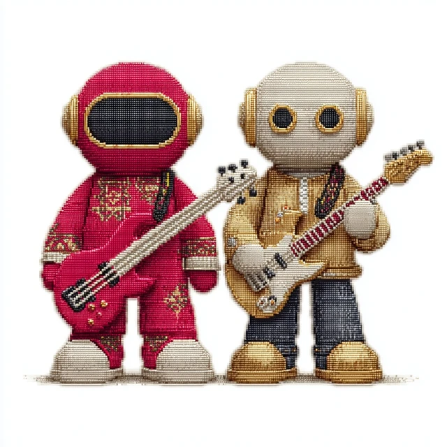 Pixel Art Rock Duo Bassist and Guitarist Characters