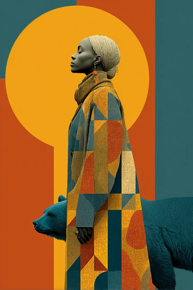 Black Woman Geometric Art Bear Hawk Symbolism