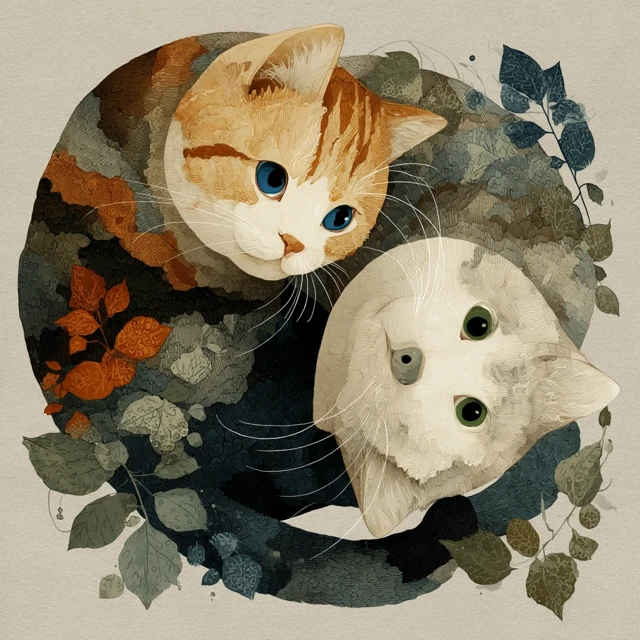 Cute Kittens Japanese Tattoo Style Illustration