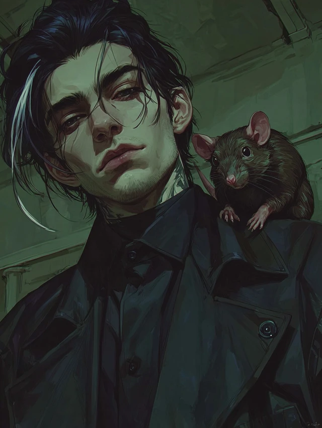 Mysterious Anime Man with Rat Digital Painting