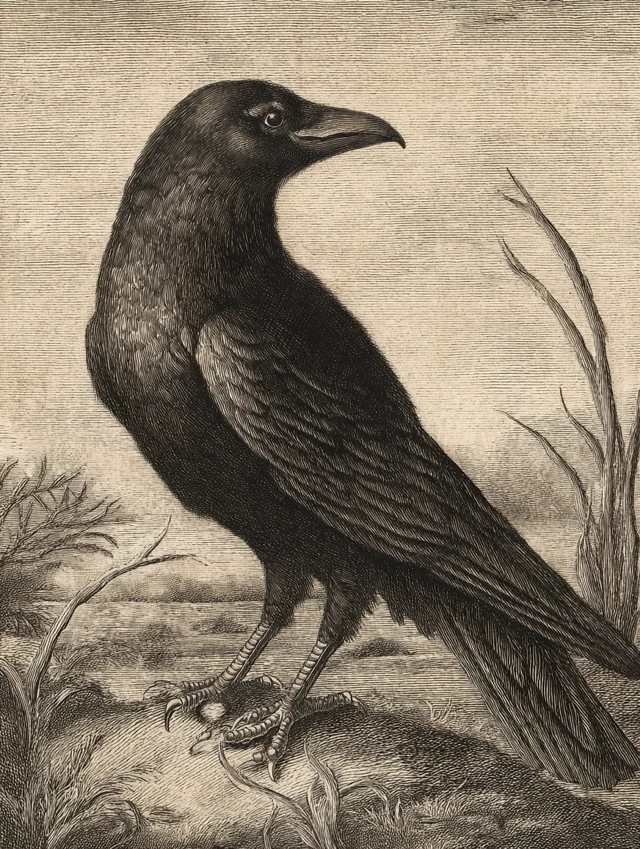 Engraved Crow Knight Errant in Windswept Landscape