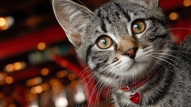 Cute Kitten with Ruby Heart Collar