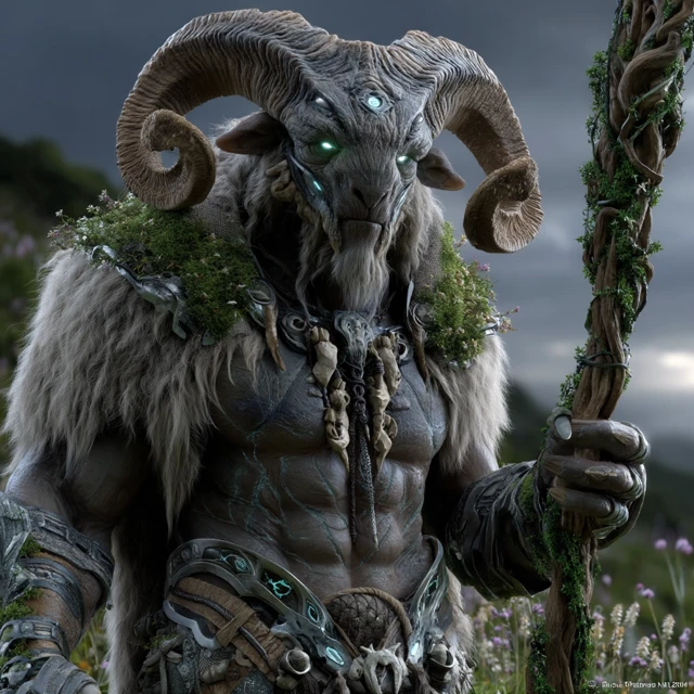 Sheep God: Nature Deity in a Grassy Meadow