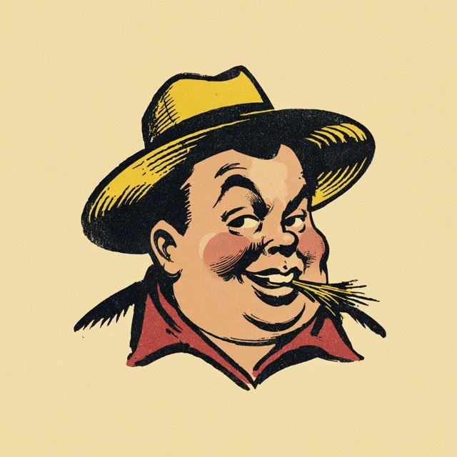 Retro Truck Stop Logo Chubby Man Straw Hat