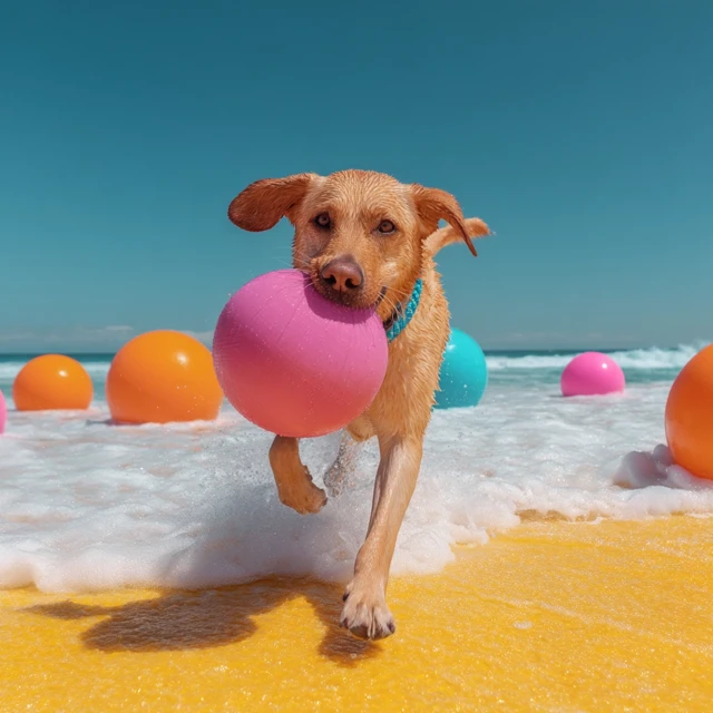 Labrador on a Colorful Beach