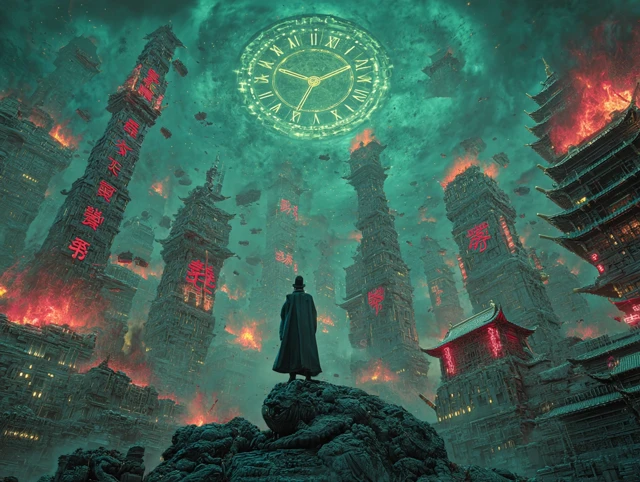 Post-Apocalyptic Cityscape with Clock Countdown