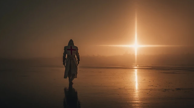 Templar Monk Silhouette at Sunrise Spiritual Scene