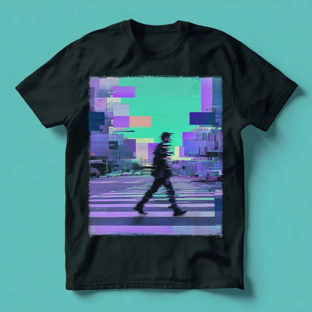 Cyberpunk Glitch Walking Across Street TShirt