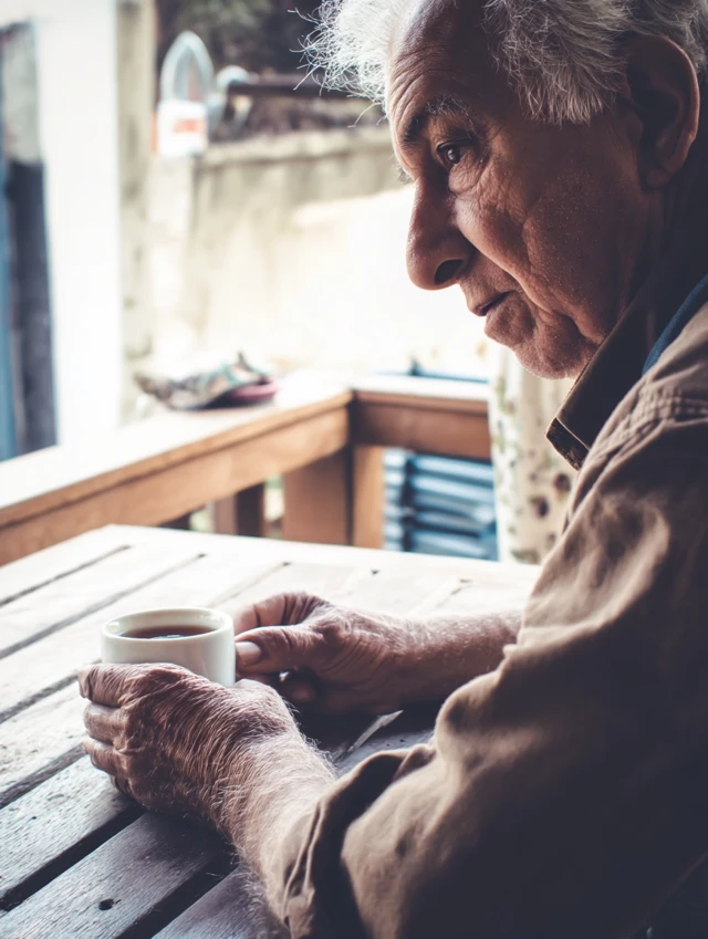 Cute Grandfather Relaxing with Tea