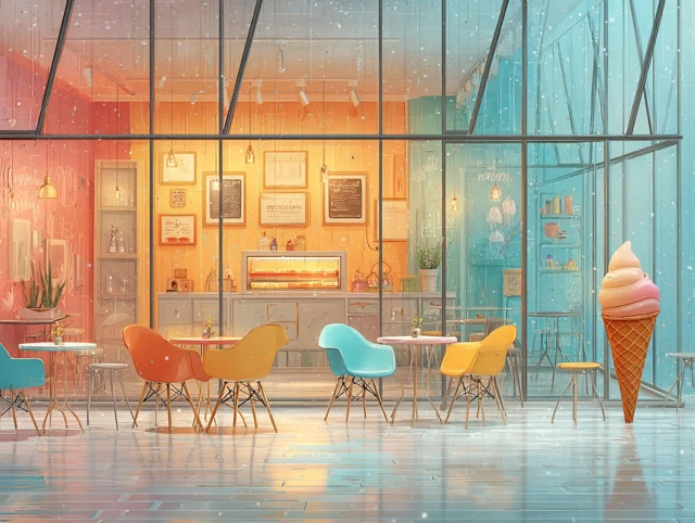 Colorful Ice Cream Shop Bright and Spacious