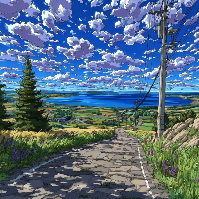 Summer Hokkaido Landscape Scenic View Anime Art