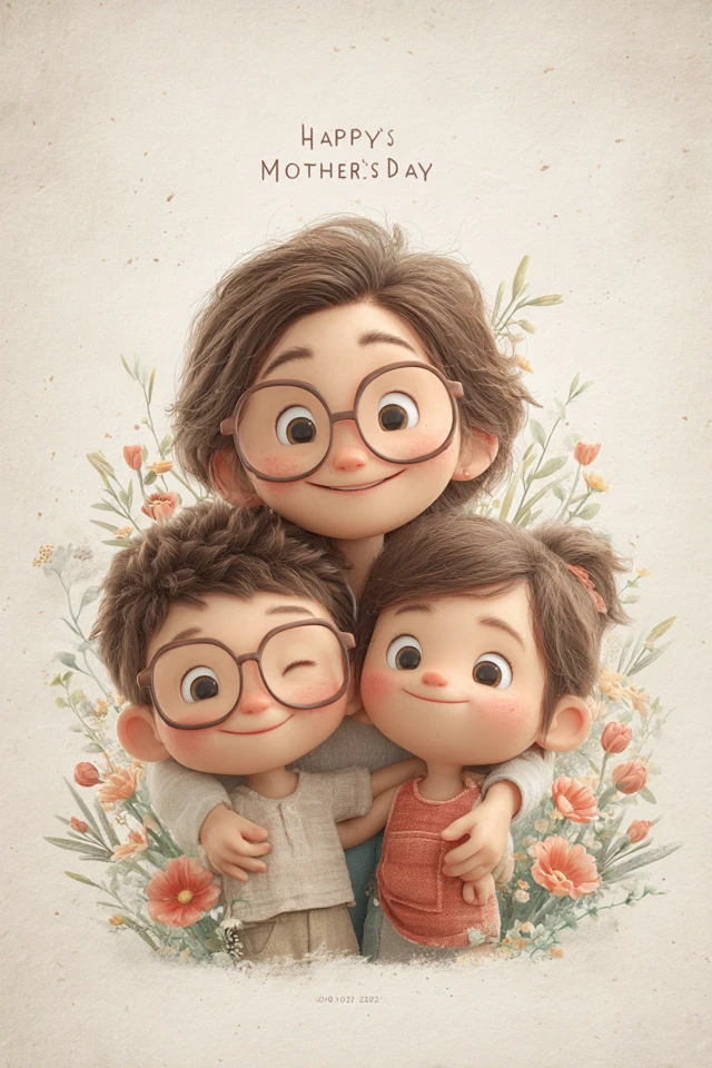 Happy Mothers Day 3D Cartoon Poster