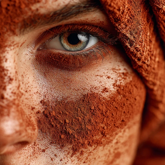 Woman with Red Clay Face Treatment Closeup