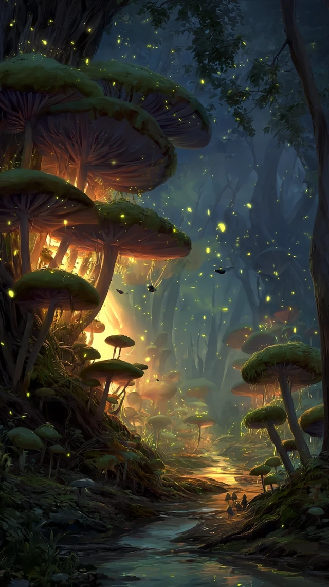 Mysterious Mushroom Castle at Dusk Fantasy Art