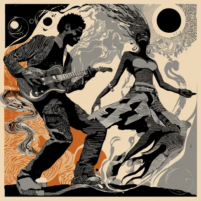 Stencil Art Illustration Musician Black Man Guitar