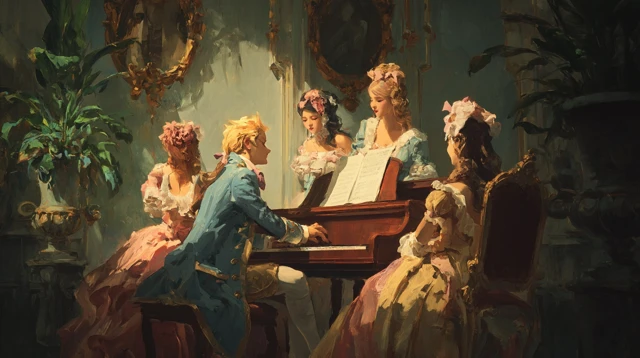 Rococo Gentleman Plays Piano for Ladies Painting