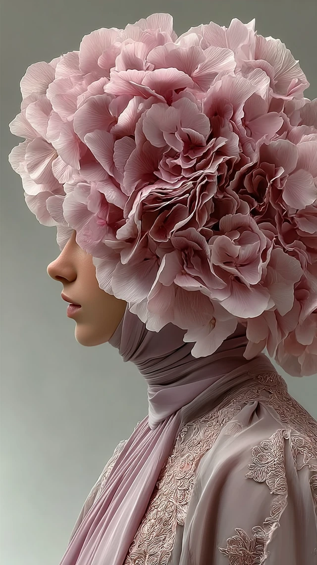Hydrangea Headdress: Ultra-Realistic Floral Art