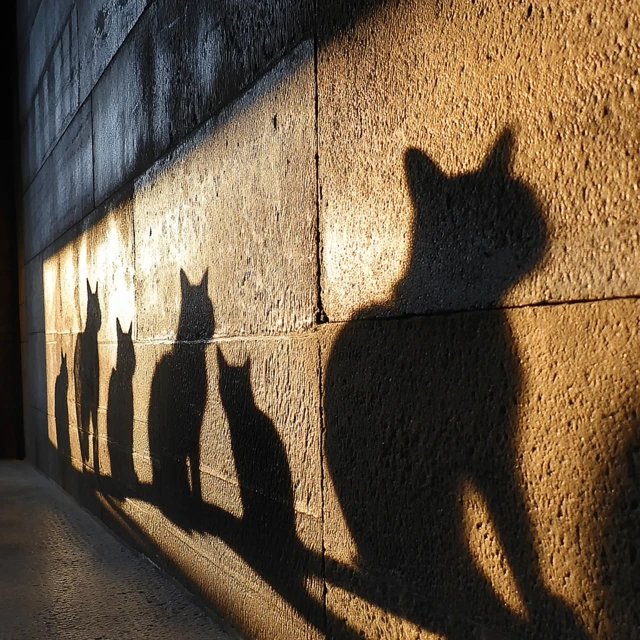 Cats in Line Light and Shadow