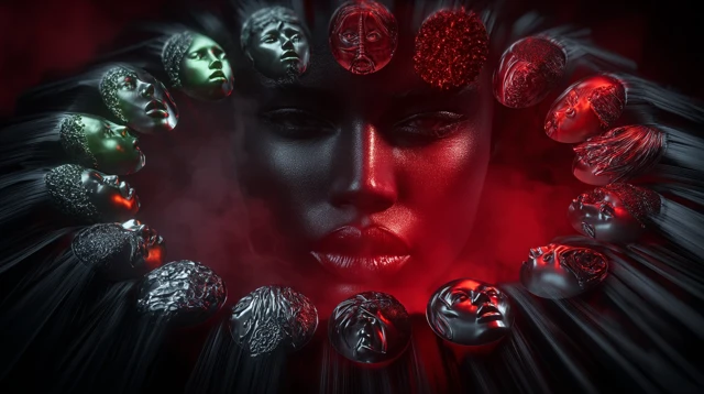 Mystical Archetypes: Glowing Icons and Feminine Face