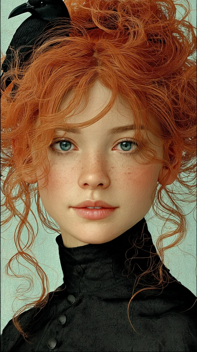 Ethereal Portrait with Bird - Digital Art