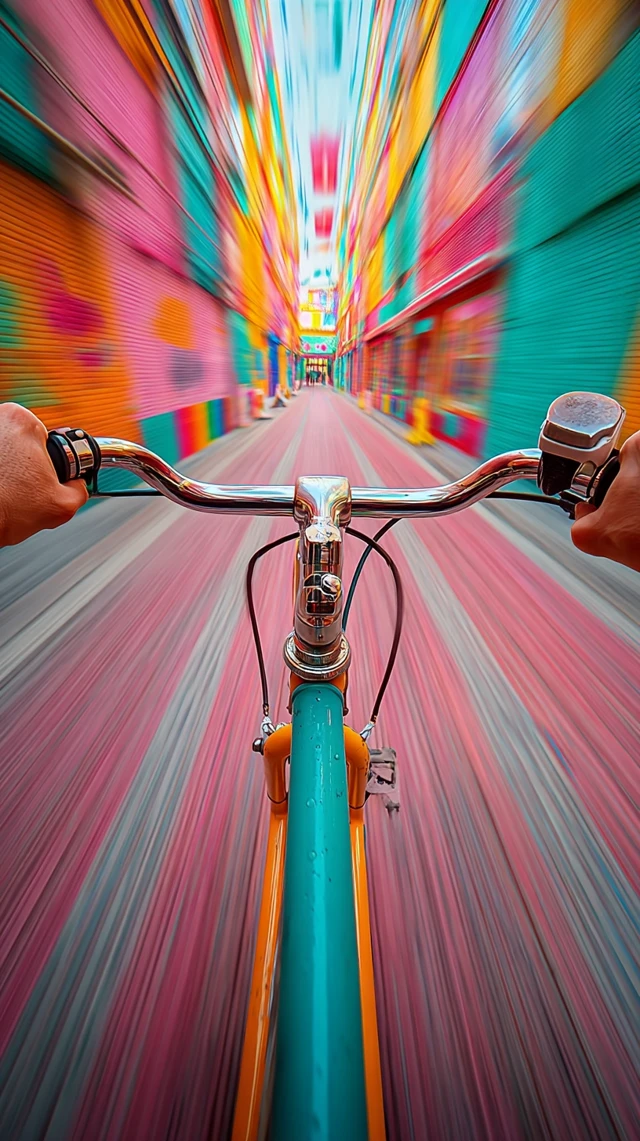 Psychedelic Bike Ride Motion Blur Neon Colors