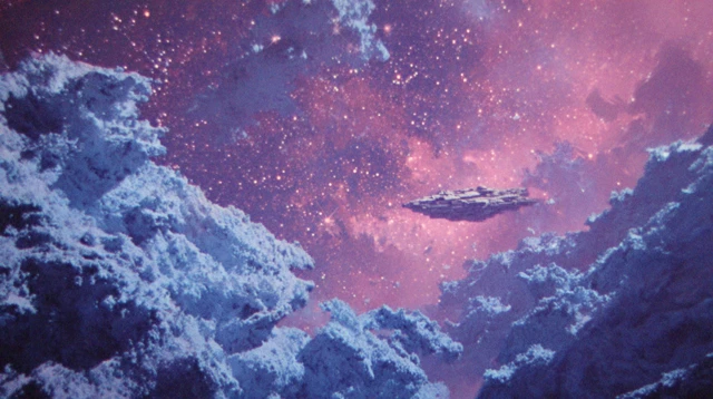Retro Spaceship in Space 1950s Movie Aesthetic
