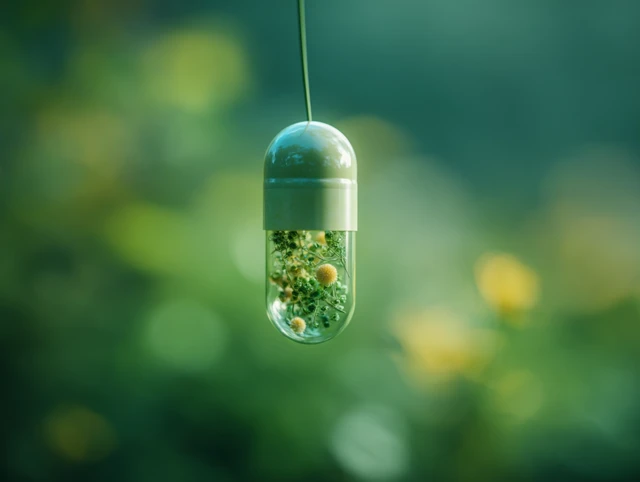 Macro Shot of a Translucent Capsule with Drug Granules