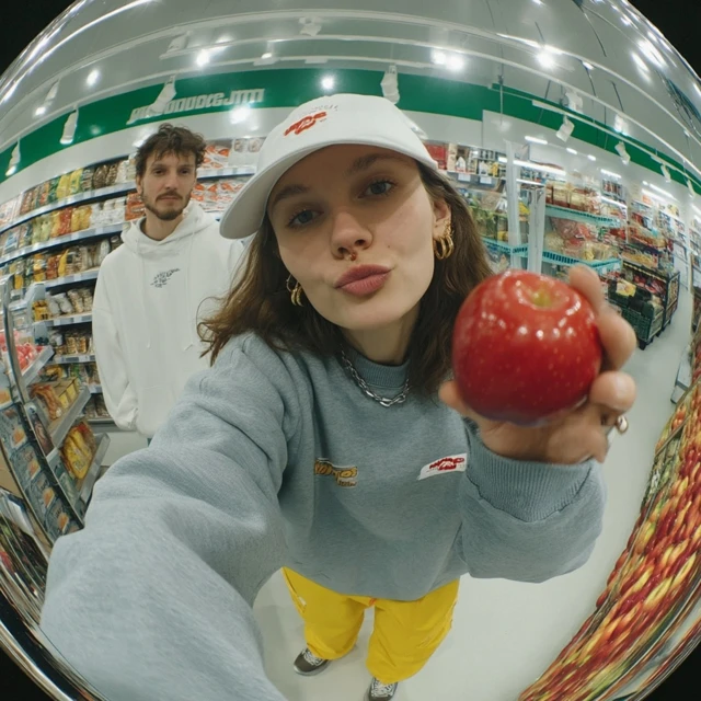 Young Woman Selfie with Apple Hip Hop Album Cover