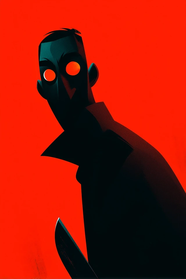 Silhouette Art: Character with Glowing Eyes and Knife