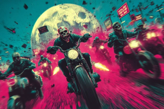 Cyberpunk Motorcycle Mob Retro Futuristic Art