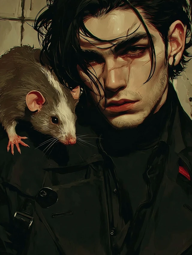 Mysterious Anime Man with Rat Digital Painting