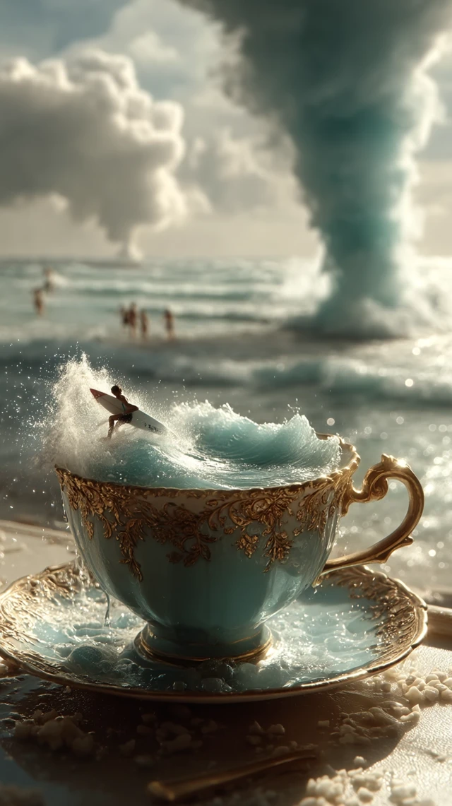Surfing Storm in a Teacup: Surreal Art